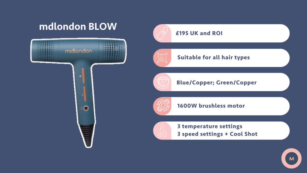 md london hair dryer BLOW price, motor speed and settings